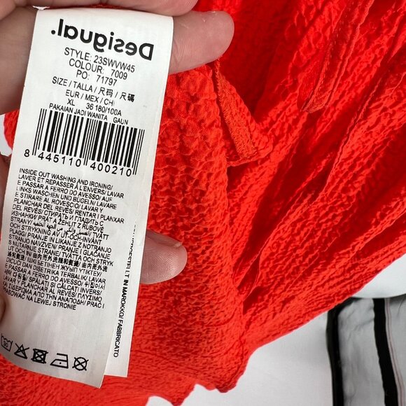 Desigual Open Back Neckline Maxi Dress Puff Sleeve Orange Size Medium - Picture 11 of 14